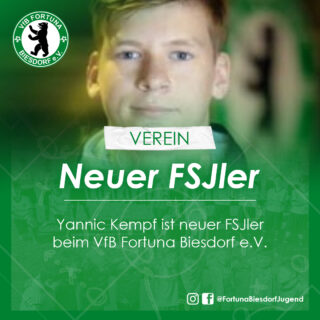 Yannic Kempf wird FSJler bei Fortuna Biesdorf