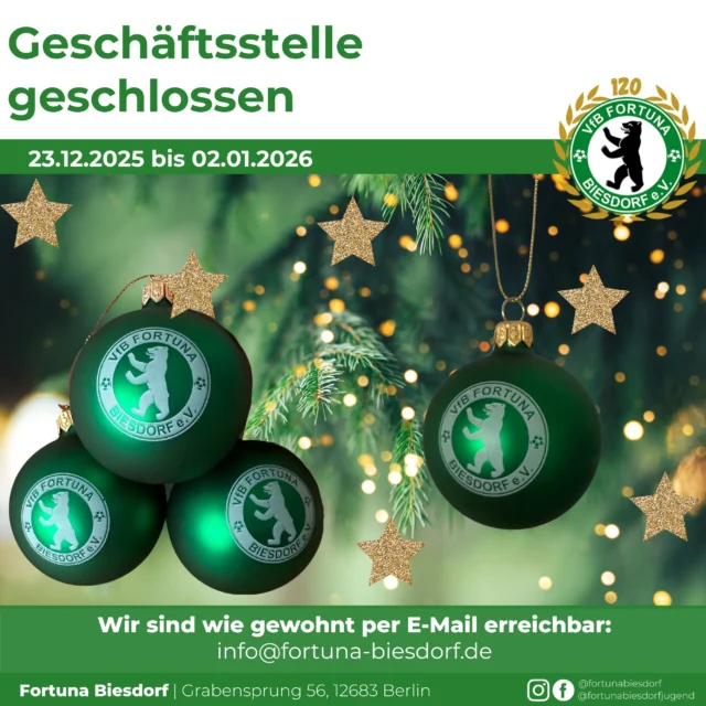 Geschäftsstelle vom 23.12.2025 – 02.01.2026 geschlossen